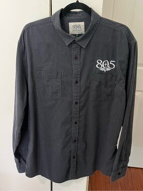 805 Embroidered Long-Sleeve Button-Down Shirt - Black